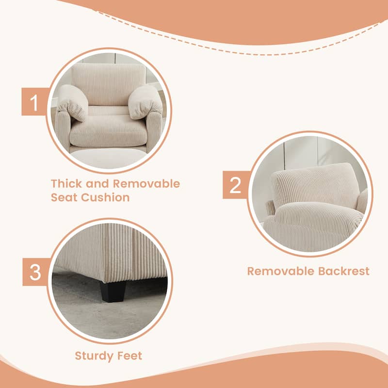 Corduroy Single Sofa Chiar with A Removable Ottoman