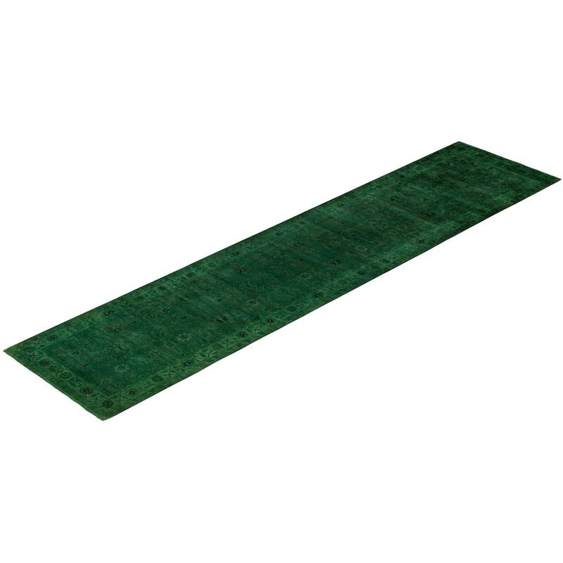 Overdyed One-of-a-Kind Hand-Knotted Area Rug - Green - 3' 1" x 13' 6"