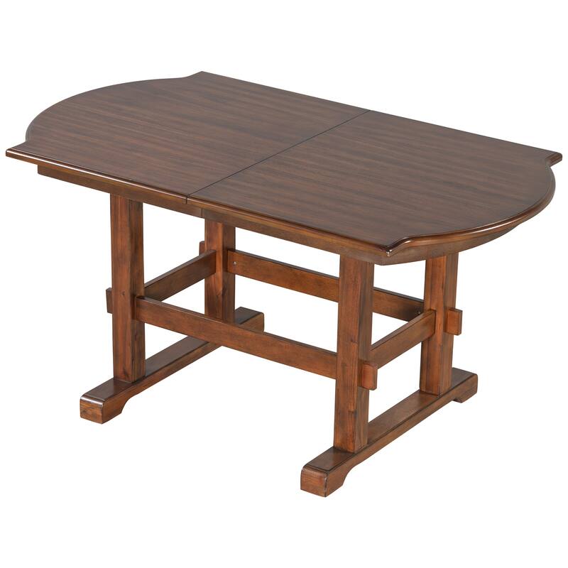 6-Piece Extendable Dining Set with Curved Top Table, Wood Kitchen Table Set with Upholstered Chairs & Bench