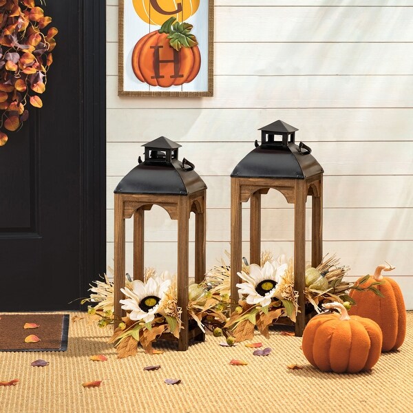 Glitzhome Set of 2 Farmhouse Church Style Hanging Candle Holders