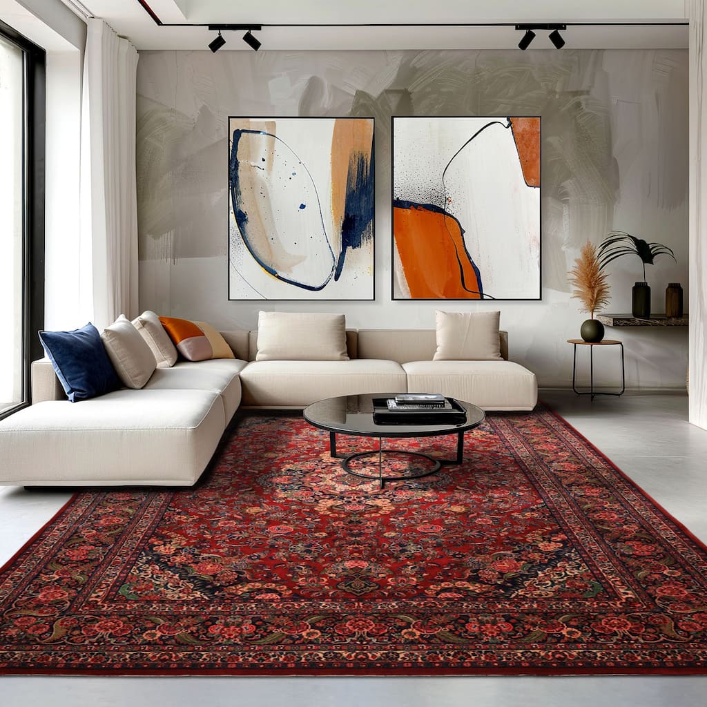 10'4''x15'5'' Hand Knotted Wool Red Taabriz Medallion Traditional Vintage Rug - 10' 4'' x 15' 5''