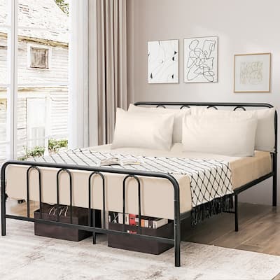 Gymax Stylish Full Size Metal Bed Frame Platform Bed Base w/ Headboard