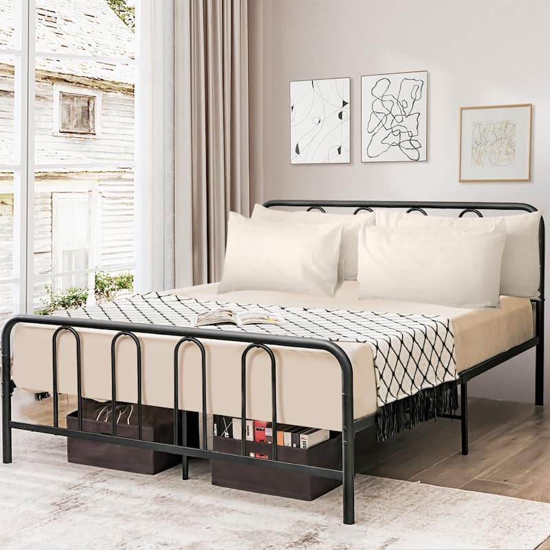 Stylish Metal Bed Frame Platform Bed Base w/ Headboard & Footboard