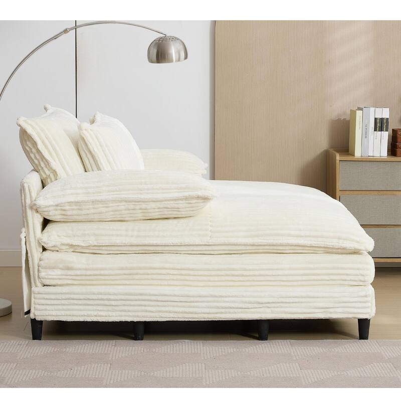 Oversized Corduroy Chaise Lounge Chair, Adjustable 4-Gear Reclining Sleeper Sofa Bed, Living Room Deep Seat Leisure Sofa Chair