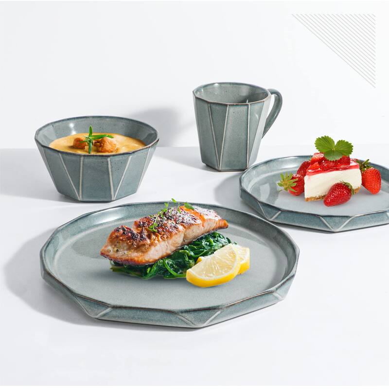 TABLE 12 16-Piece Dinnerware Set, Stonewashed Dinnerware Set for 4