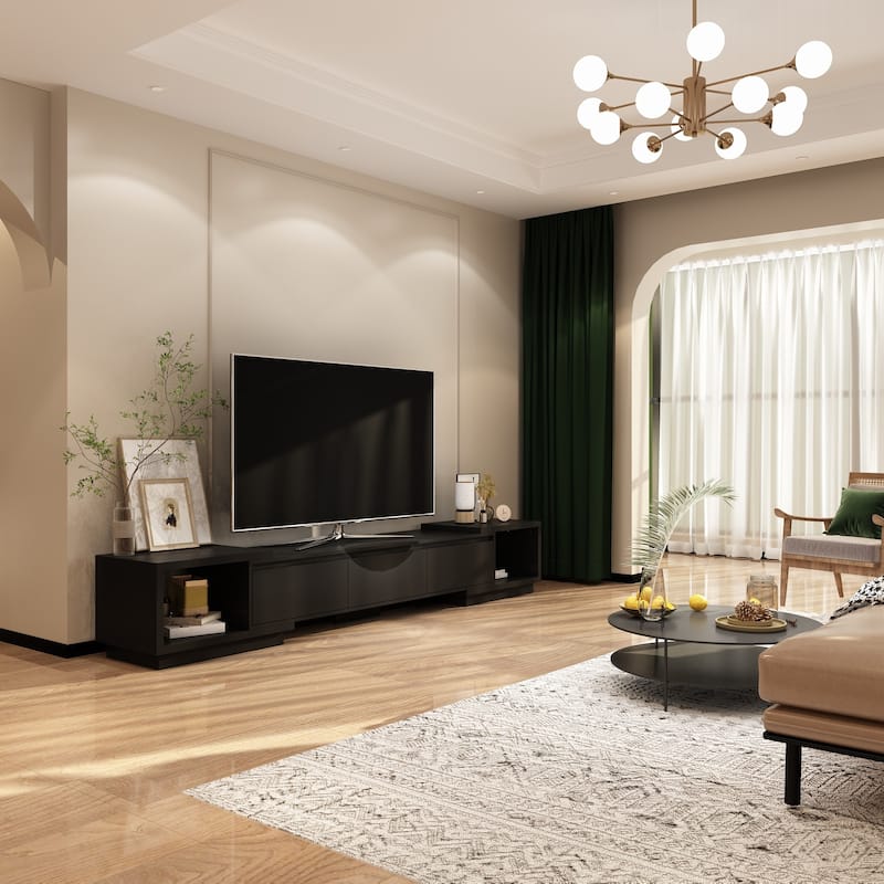 Extendable TV Stand Storage Media Console Modern Entertainment Center - Black
