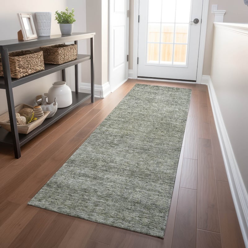 Machine Washable Indoor/ Outdoor Ombre Solid Chantille Rug - Sage - 2'3" x 7'6"