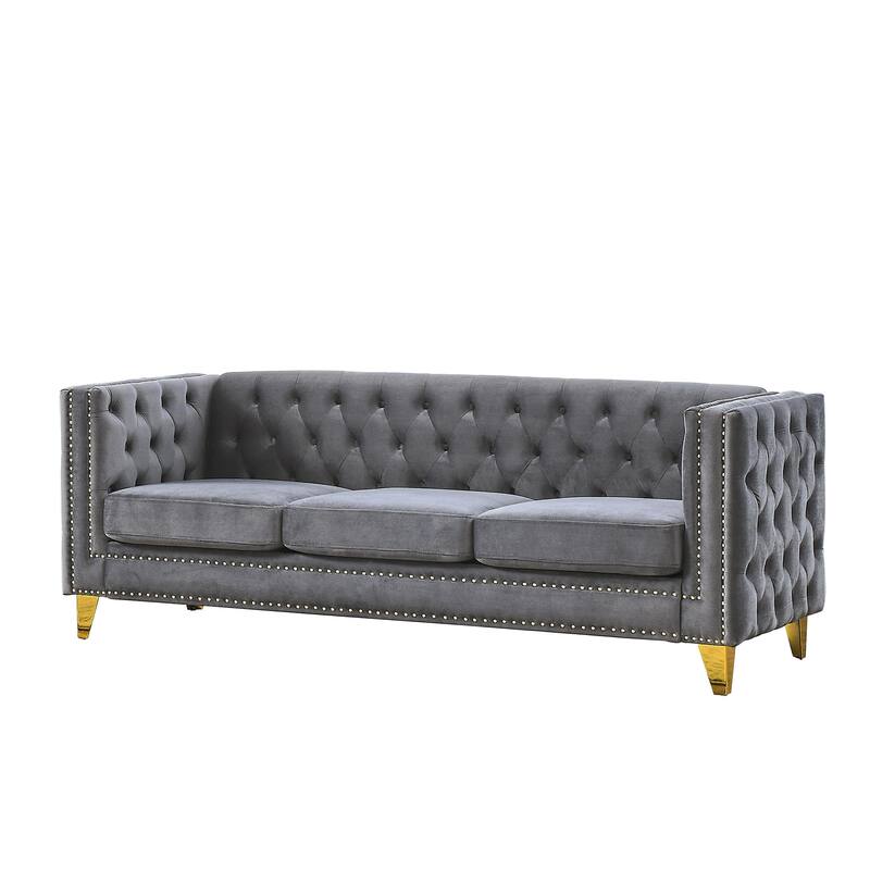 3-Seater + 2-Seater Velvet Chesterfield Sofa Set with Button Tufting and Nailhead Trim, Elegant Living Room Couch