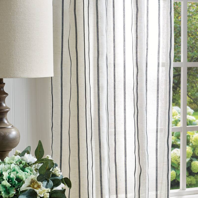 Martha Stewart Laguna Stripe Semi-Sheer Tie Tab Curtain Panel Pair