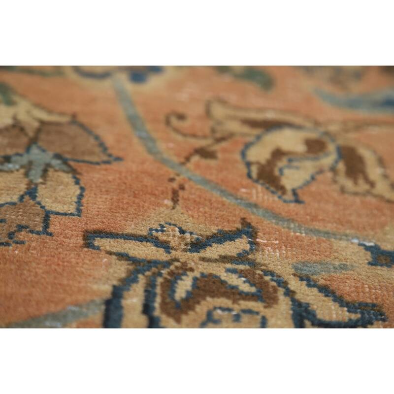 Distressed Floral Tabriz Persian Rug Hand-Knotted Orange Wool Carpet - 5'5"x 8'8"