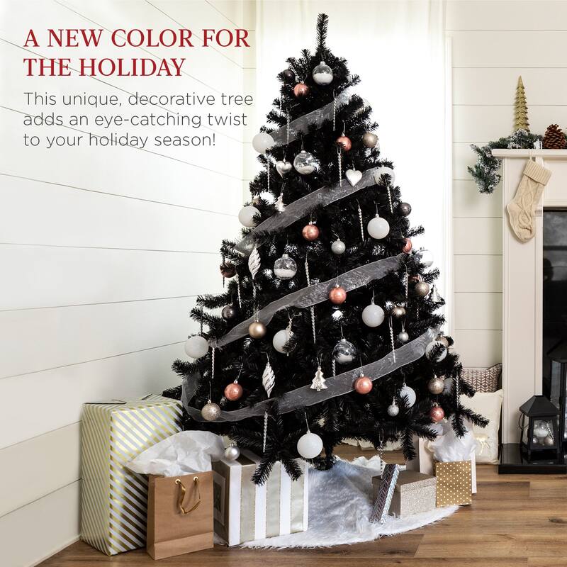 Pre-Lit Artificial Black Christmas Tree w/ Incandescent Lights