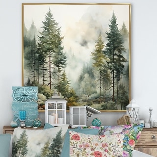 Designart "Pine Tree Misty Morning II" Landscapes Framed Wall Decor