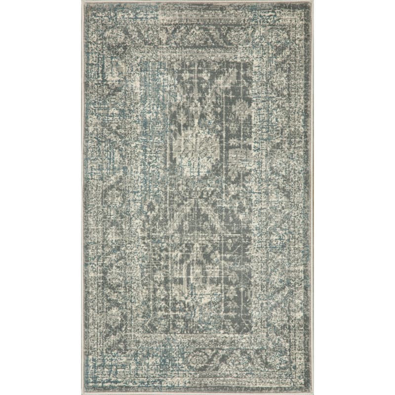Anila Collection Light Blue, Beige and Silver Transitional Oriental Area Rug - 5'3 X 7'8