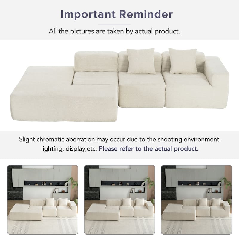 116.5" Polyester 4-Seater Sectional Sofa with Back Pillows