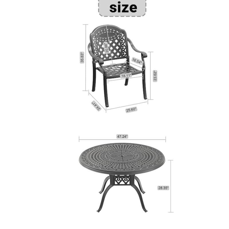 5-Piece Set Of Cast Aluminum Patio Furniture With Red Cushions
