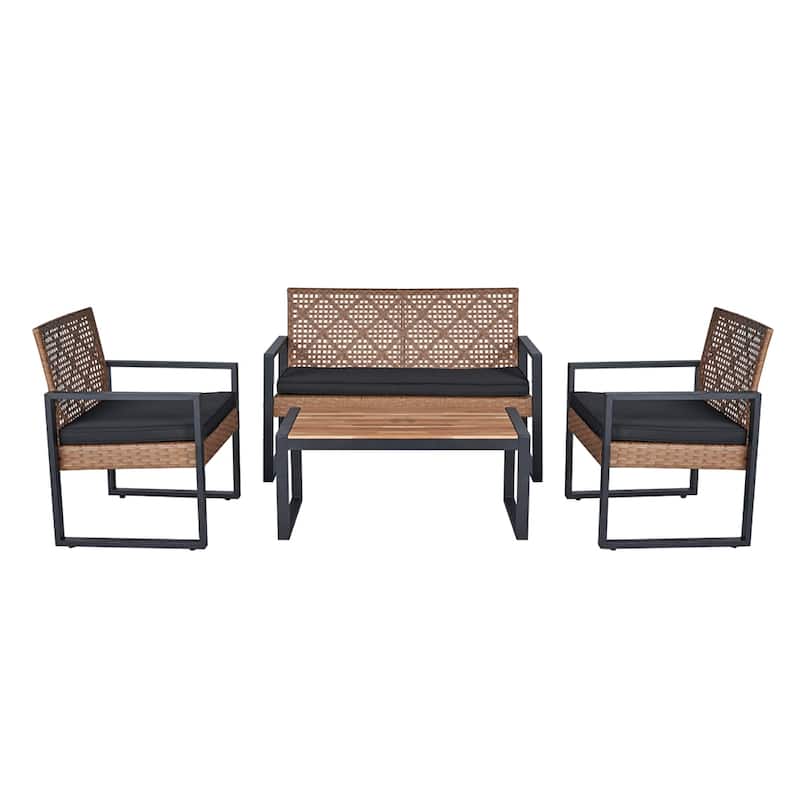 4-Piece Patio Furniture Set,Outdoor Porch Garden Backyard Furniture - Light Brown
