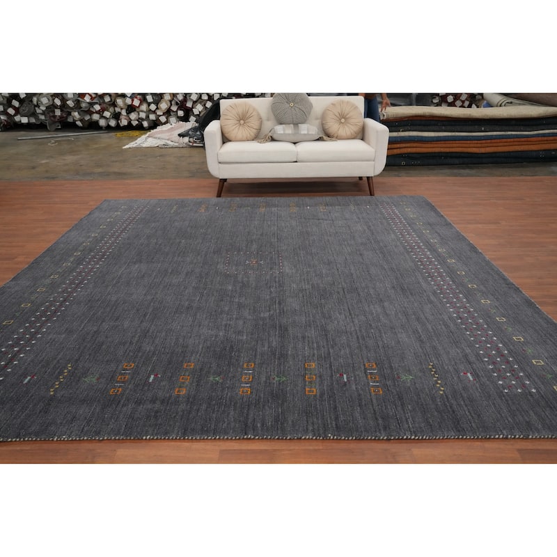 Hand Knotted Oriental 100% Wool Carpet Tribal Animal Pictorial Greys & Charcoal Gabbeh Area Rug - 9' 8'' X 10' 0''