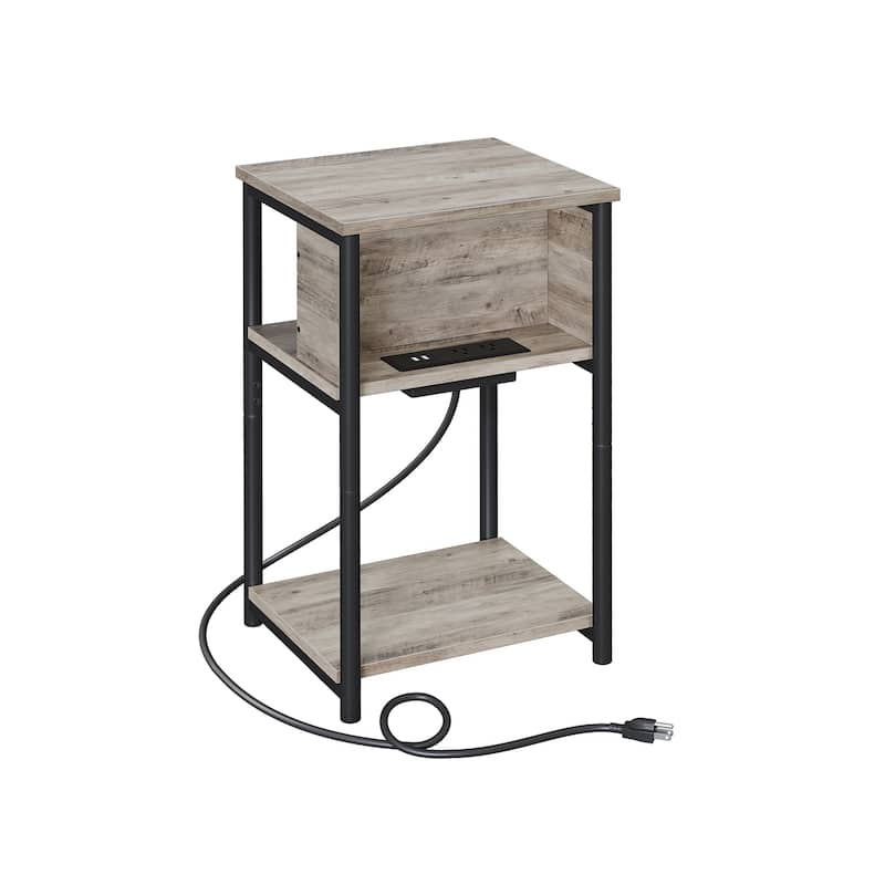 Side Table with Charging Station, 3-Tier End Table with USB Ports and Outlets, Nightstand for Living Room, Bedroom