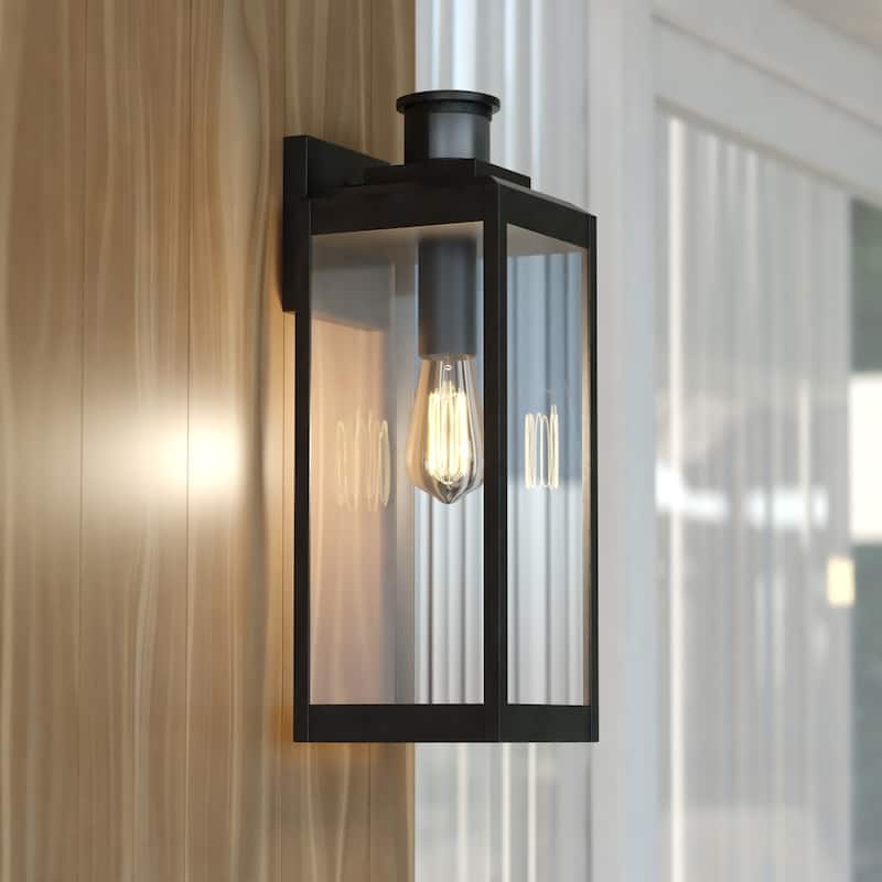 Kinzie Black Motion Sensor Dusk to Dawn Outdoor Wall Light Clear Glass - Textured Black - 6-in W x 17.5-in H x 7-in D