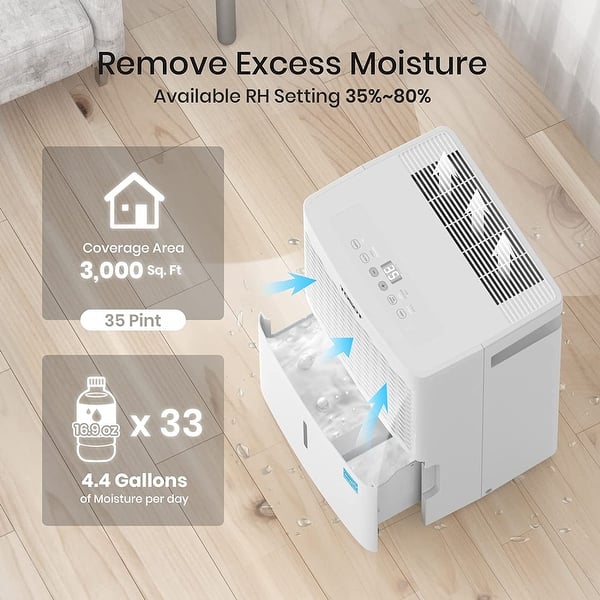 slide 2 of 7, TOSOT 35 Pint 3,000 Sq Ft Dehumidifier Energy Star - for Home, Basement, Bedroom or Bathroom - Super Quiet (Previous 50 Pint)