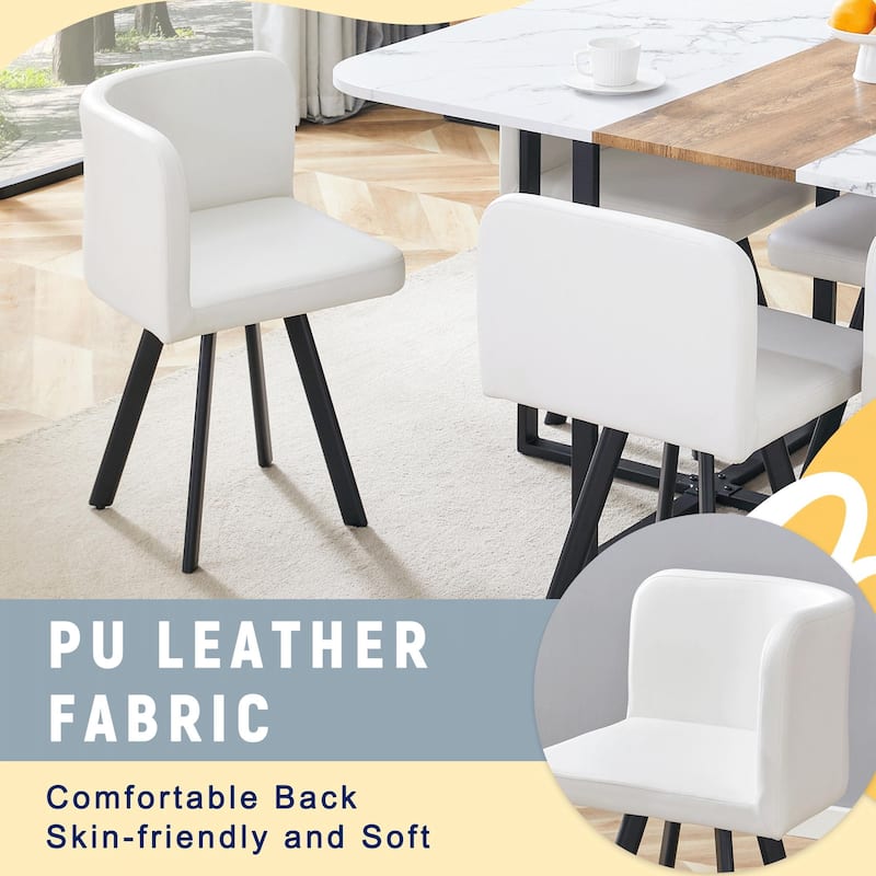 Stylish White Modern PU Material Six-Chair Set Two Designs, Unified Aesthetics