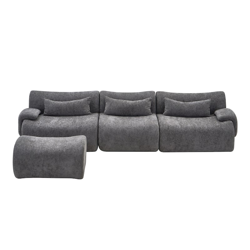 118" Boneless Couches for Living Room, Sectional Couches Modular Sofa with Ottoman, Memory Foam Cloud Couch