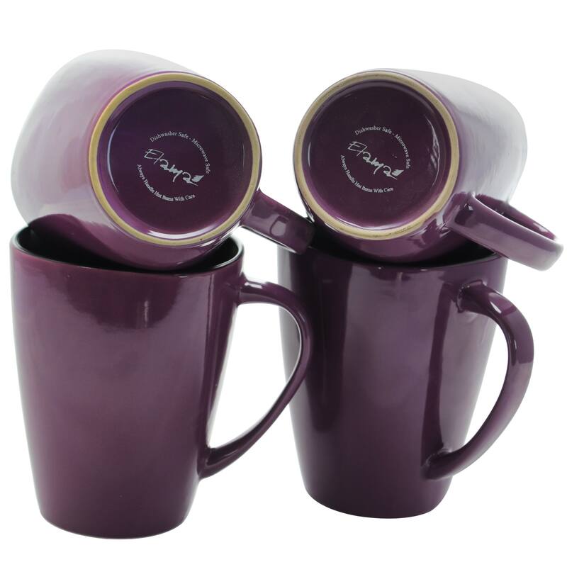 Modern Dining 14 Ounce Stoneware Large Mugs 6 Piece Set in Grape