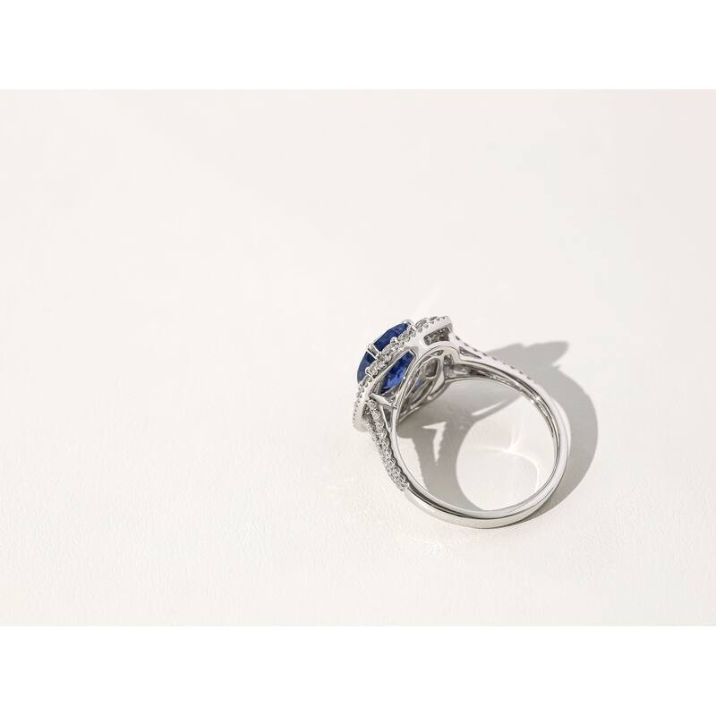 Kobelli 3.90 Carats Natural Blue Sapphire & White Diamond Solid 14k White Gold Triple Halo Split Shank Celes Ring