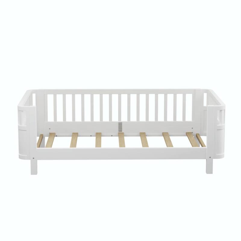 Wood Platform Bed for Kids, Low Profile Wooden Full Bed with Rails