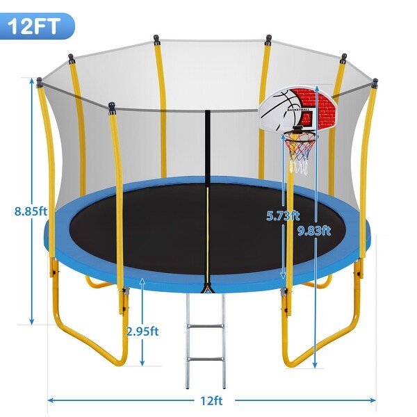 Nestfair 12 ft. Round Trampoline with Safety Enclosure Net and