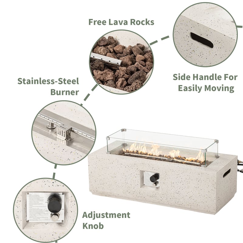 COSIEST Outdoor Rectangle Propane Fire Pit with Wind Guard, 50000BTU