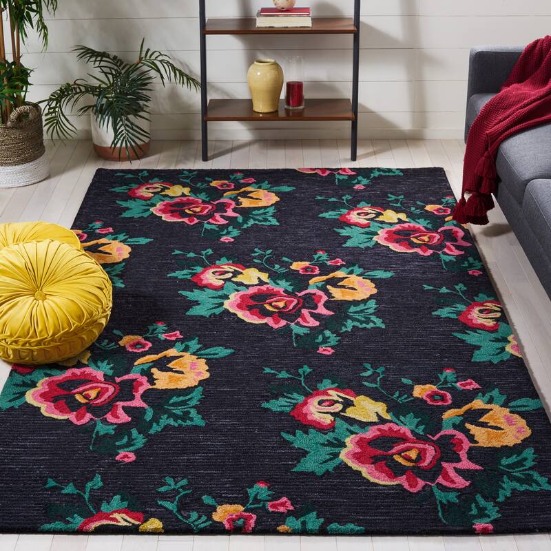 SAFAVIEH Handmade Jardin Zuhal Floral Wool Rug - 4' x 6' - Black/Pink