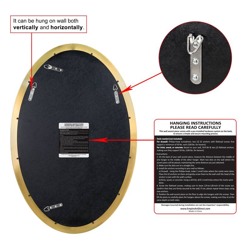 Ultra Stainless Steel Oval Wall Mirror- 24"x36"