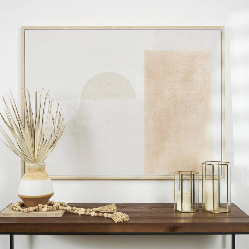 Canvas Geometric Mid Century Modern Shape Framed Wall Art with Pink and Sage Accents - Cream - Roche River Decor