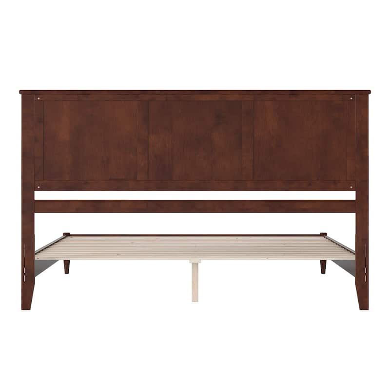 King Size Platform Bed - Solid Wood Low Profile Bed Frame - Modern Chic Design - Walnut Finish