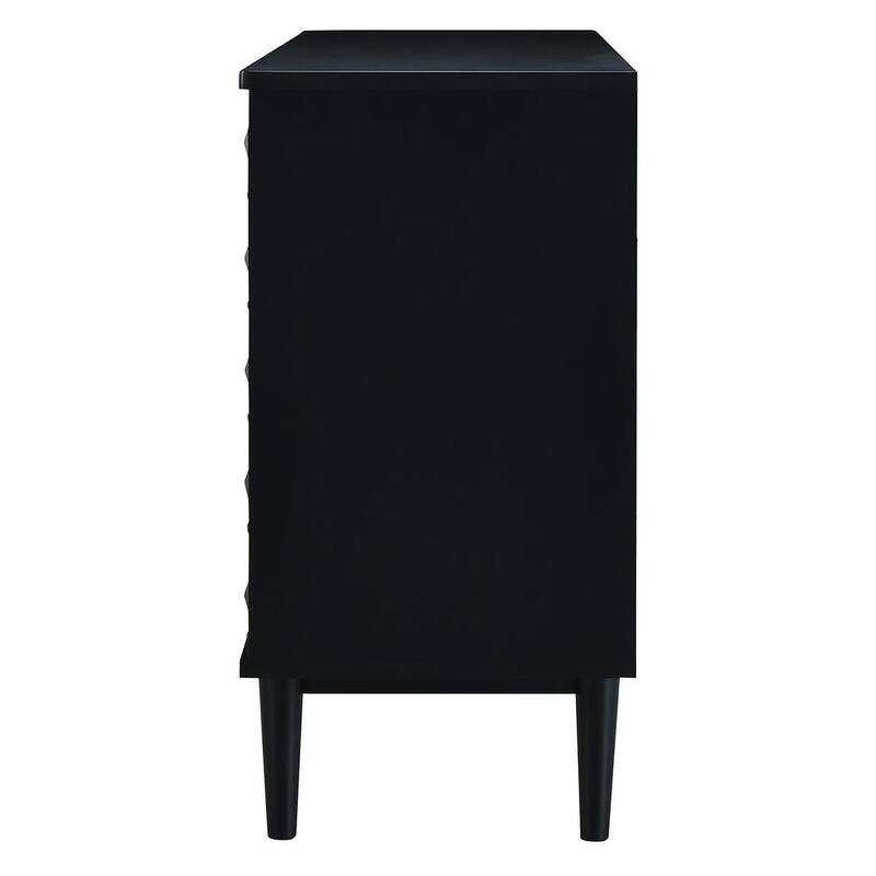 60" Modern 4-Door with Convex Pattern Doors and Silver Handles Buffet/Sideboard