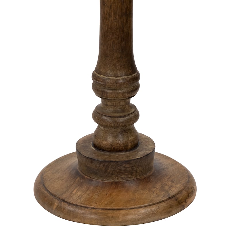 21" Wood Brushed White Engraved Paisley Octagonal Pedestal Side Table