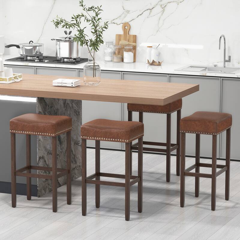 Gymax 4PCS 29.5'' Bar Stool Set Counter Height Saddle Stools w/ Rubber