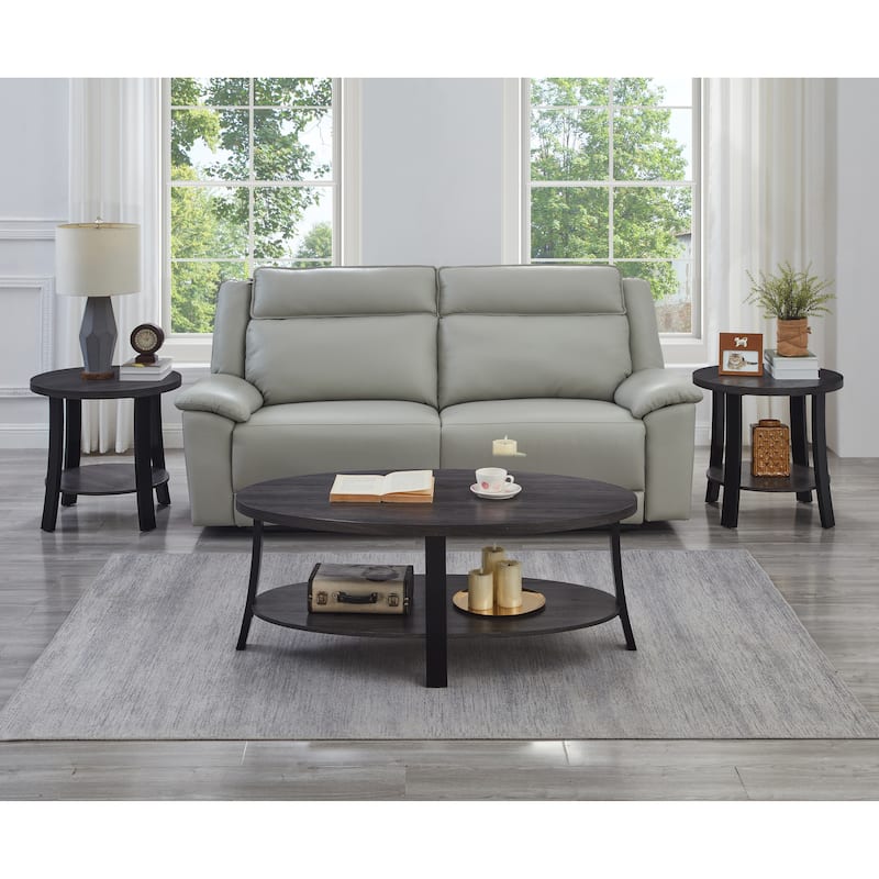 Roundhill Furniture Anze Contemporary Oval Wood Shelf 3-Piece Coffee Table Set