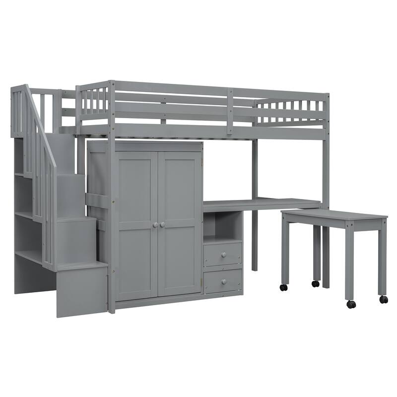 Space-Saving Twin Loft Bed with Playhouse-Inspired Design, Side Storage, Desk, and Wardrobe - Perfect for Kids & Teens