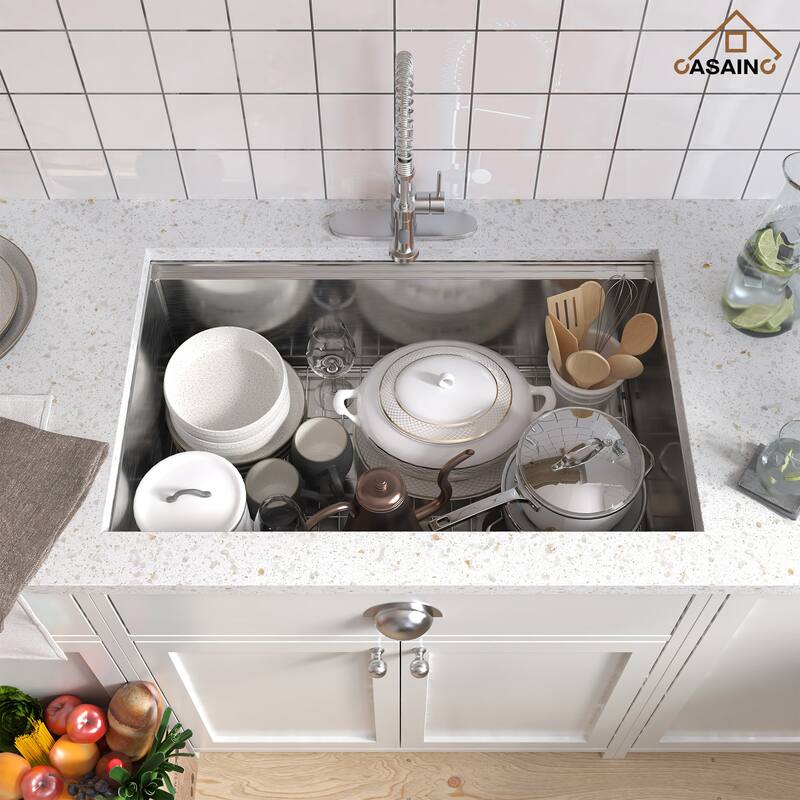 Undermount Single Bowl 18 Gauge Brushed Stainless Steel Workstation Kitchen Sink with Sliding-Accessories