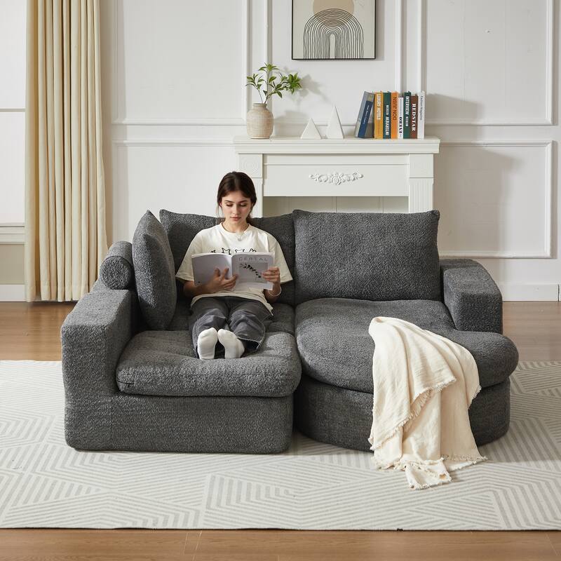 Curved Sectional Sofa with L-Shape Chaise, Chenille Upholstered Boneless Cloud Sofa, Modular 4 Seat Corner Sofa with Cushions