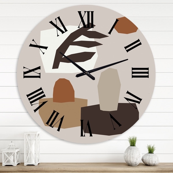 Designart 'Minimal Elementary Organic and Geometric Compostions in Nature Tones IV' Modern wall clock. Opens flyout.
