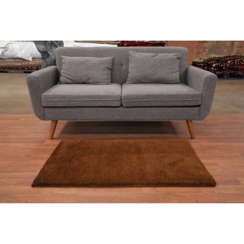 Hand Knotted Oriental 100% Wool Carpet Modern Solid Brown Gabbeh Area Rug - 3' 10'' X 2' 5''