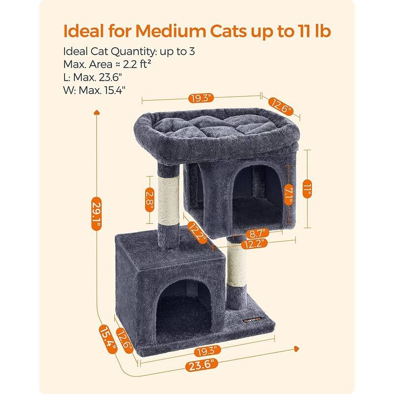 Plush Multi-Level Cat Tower with 2 Spacious Cat Caves and Scratching Posts
