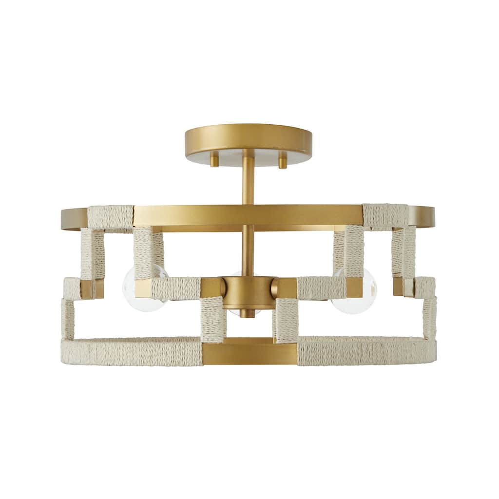 Hala 3-light Bleached Natural Jute/ Patinaed Brass Dual Mount Semi-Flush/ Pendant