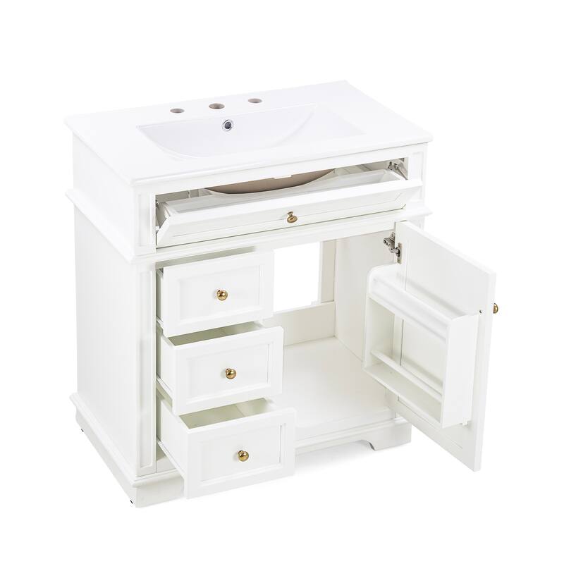 Modern 30-Inch Freestanding Vanity with Ceramic Sink, Soft-Closing Door, Drawers, and Painted Finish