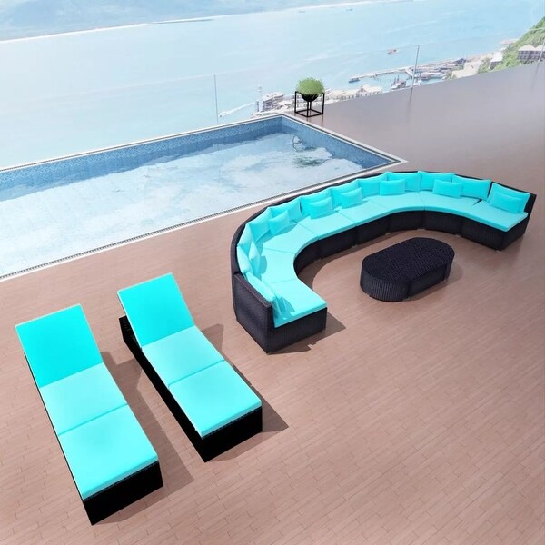 vidaXL 13 Piece Garden Lounge Set with Cushions Poly Rattan - 173" x 86" x 26"