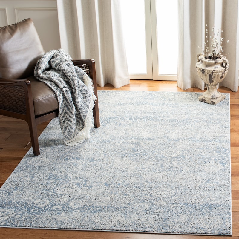 SAFAVIEH Alhambra Rotka Vintage Oriental Rug - 6'7" x - 6'7" Square - Ivory/Blue