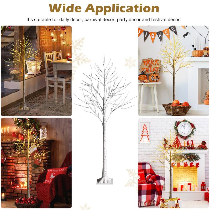 Gymax 4/5/6 FT Pre-lit White Birch Tree Artificial Twig Birch Tree